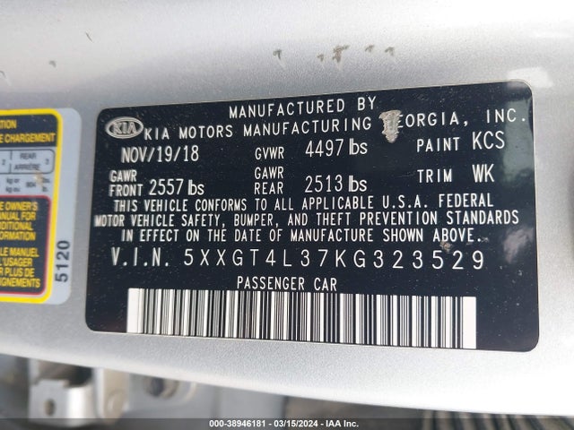 KIA Optima Lx 2019 5XXGT4L37KG323529 Image 9