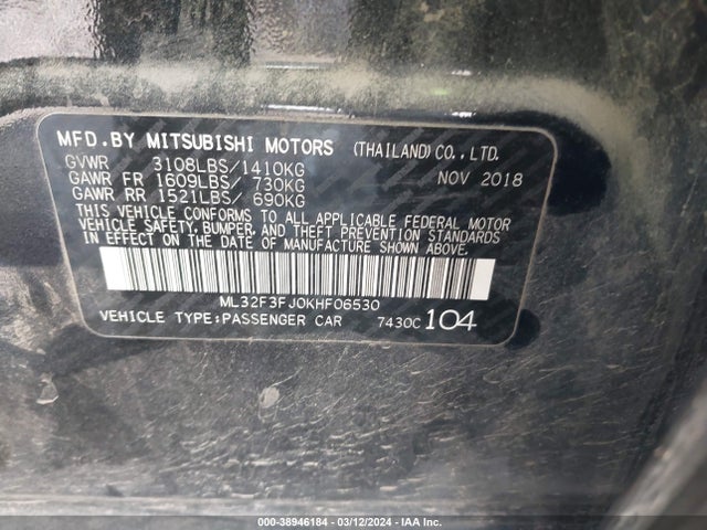 ML32F3FJ0KHF06530 Mitsubishi Mirage G4 Es