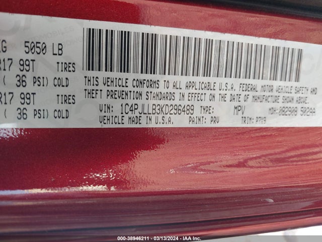 1C4PJLLB3KD296489 Jeep Cherokee Latitude Plus Fwd
