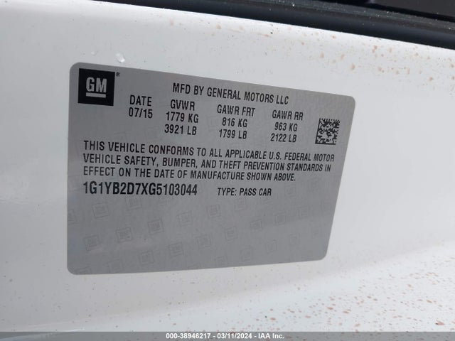 Chevrolet CORVETTE STINGRAY 2016 1G1YB2D7XG5103044 Image 9