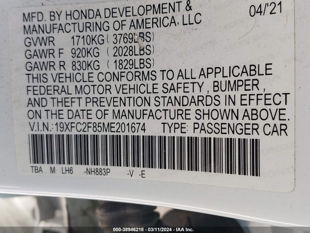Honda Civic Sport 2021 19XFC2F85ME201674 Image 9