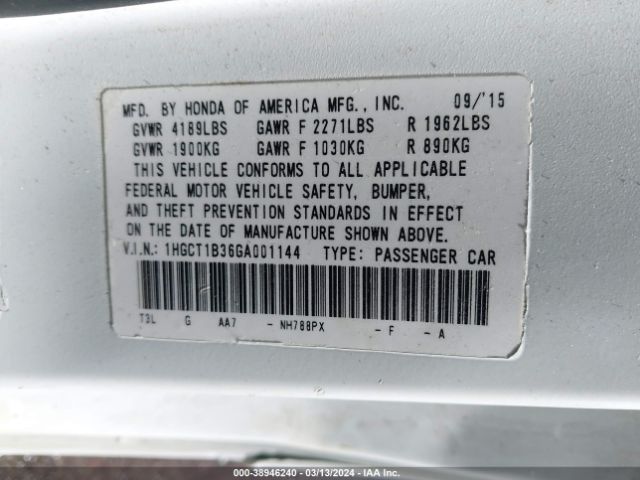 1HGCT1B36GA001144 Honda Accord Lx-s