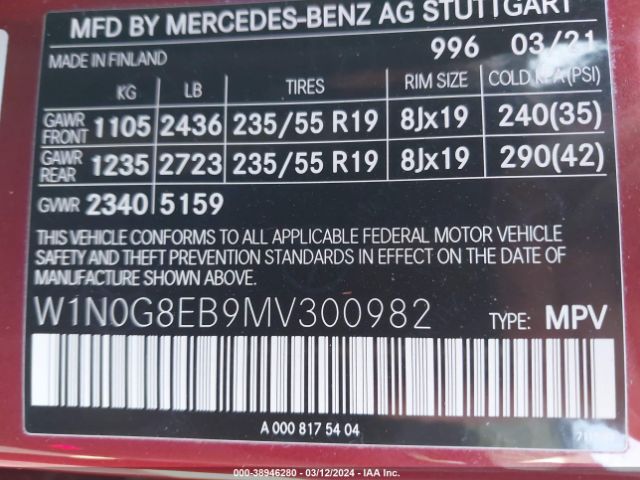 W1N0G8EB9MV300982 Mercedes-Benz Glc 300 4matic Suv