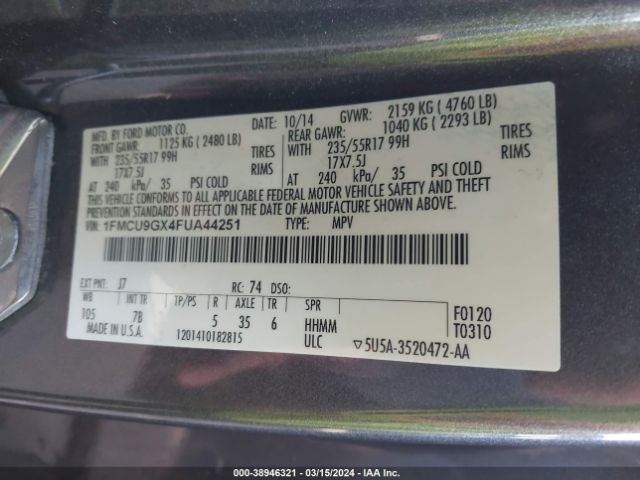 1FMCU9GX4FUA44251 Ford ESCAPE SE