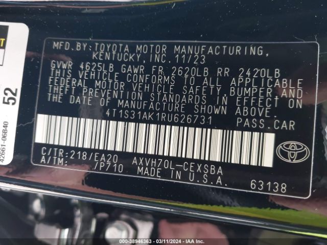 4T1S31AK1RU626731 Toyota Camry Hybrid Se