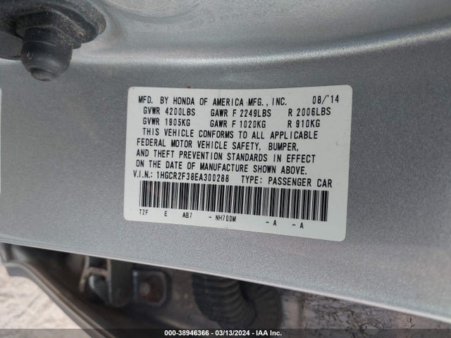 Honda ACCORD LX 2014 1HGCR2F38EA300288 Image 9