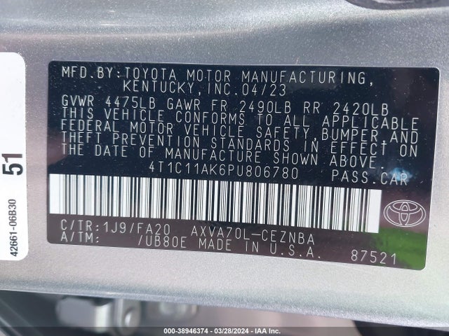 Toyota CAMRY LE 2023 4T1C11AK6PU806780 Image 9
