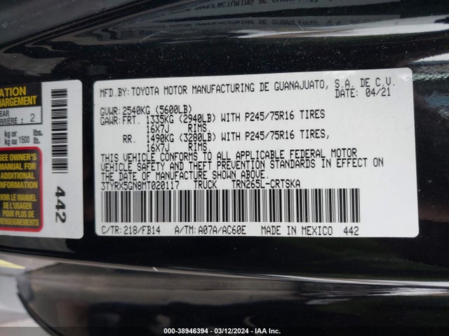 Toyota Tacoma Sr 2021 3TYRX5GN8MT020117 Image 9