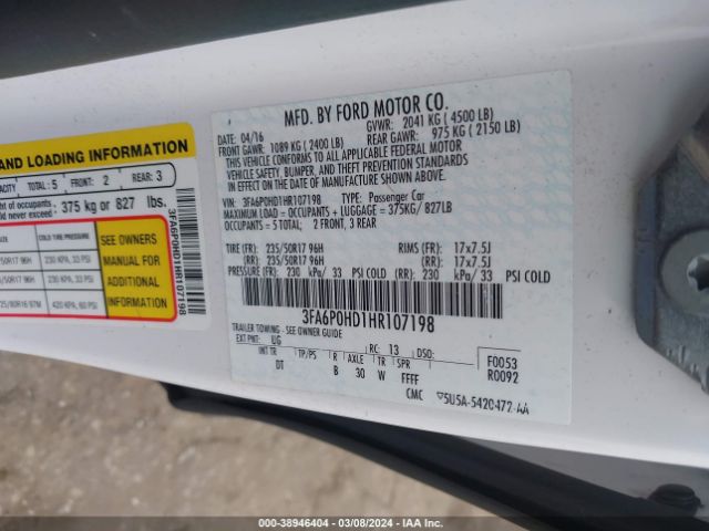 3FA6P0HD1HR107198 Ford FUSION SE