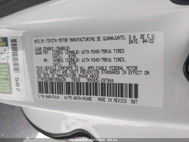 Toyota Tacoma Sr 2022 3TYRX5GN0NT056630 Image 9