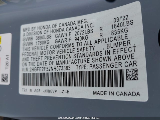 Honda Civic Sport 2022 2HGFE2F52NH573383 Image 9