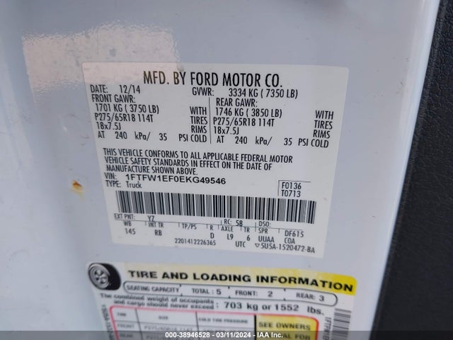 Ford F-150 Fx4 2014 1FTFW1EF0EKG49546 Image 9