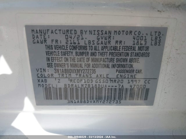 Nissan Sentra Sr Xtronic Cvt 2021 3N1AB8DVXMY272735 Image 9