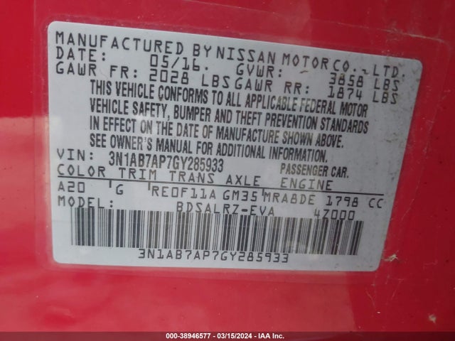 Nissan SENTRA SR 2016 3N1AB7AP7GY285933 Image 9