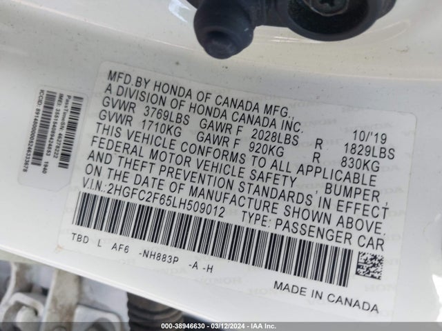 Honda Civic Lx 2020 2HGFC2F65LH509012 Image 9