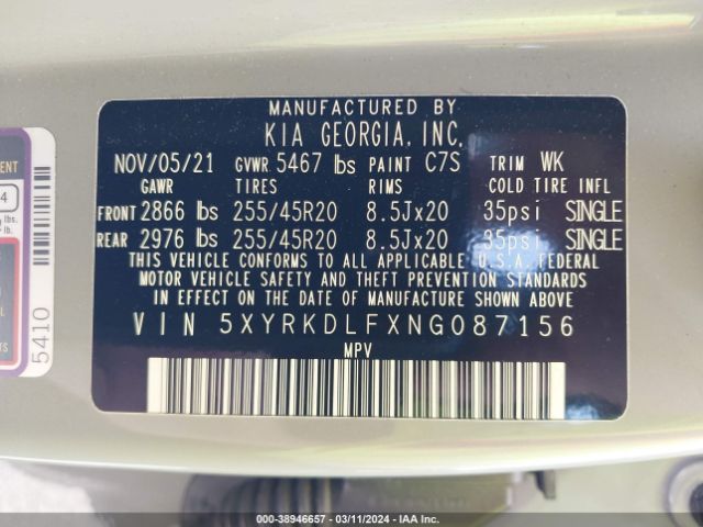 5XYRKDLFXNG087156 KIA Sorento X-line Sx Prestige