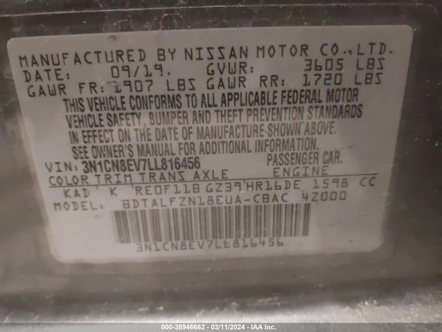 Nissan Versa Sv Xtronic Cvt 2020 3N1CN8EV7LL816456 Image 9
