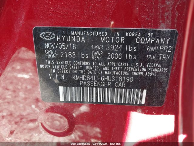 KMHD84LF6HU318190 Hyundai Elantra Limited