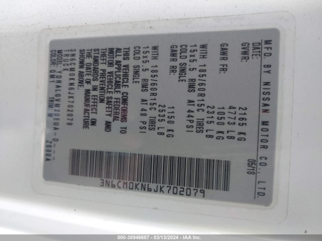 3N6CM0KN6JK702079 Nissan NV200 SV