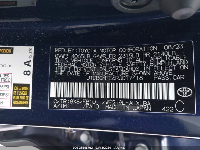 Toyota Corolla Hybrid Le 2024 JTDBCMFE6RJ017418 Image 9
