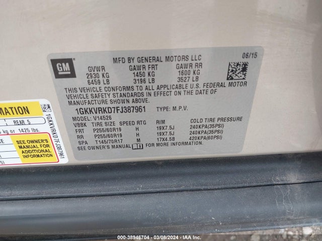 GMC Acadia Slt-1 2015 1GKKVRKD7FJ387961 Image 9