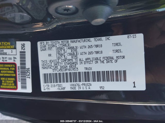 Toyota Tundra Sr5 2023 5TFLA5EC0PX019515 Image 9