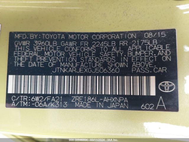 JTNKARJEXGJ506360 Scion IM