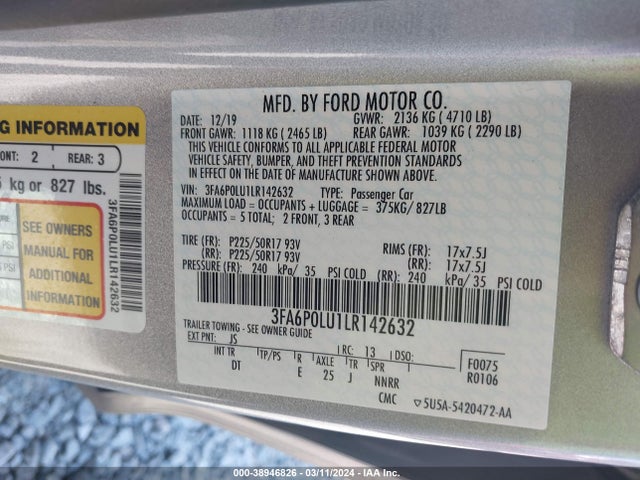 Ford Fusion Hybrid Se 2020 3FA6P0LU1LR142632 Image 9