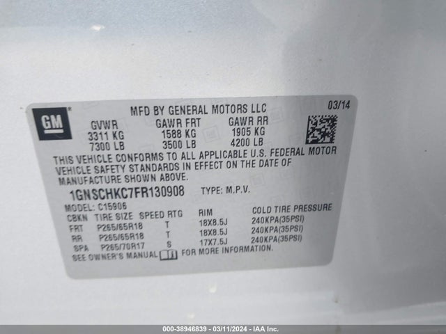 Chevrolet Suburban 1500 Ls 2015 1GNSCHKC7FR130908 Image 9