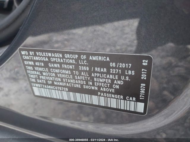 1VWBT7A36HC075729 Volkswagen Passat 1.8t Se