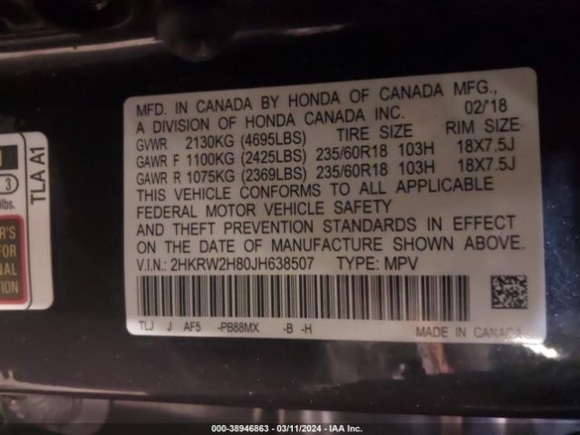 2HKRW2H80JH638507 Honda Cr-v Ex-l/ex-l Navi
