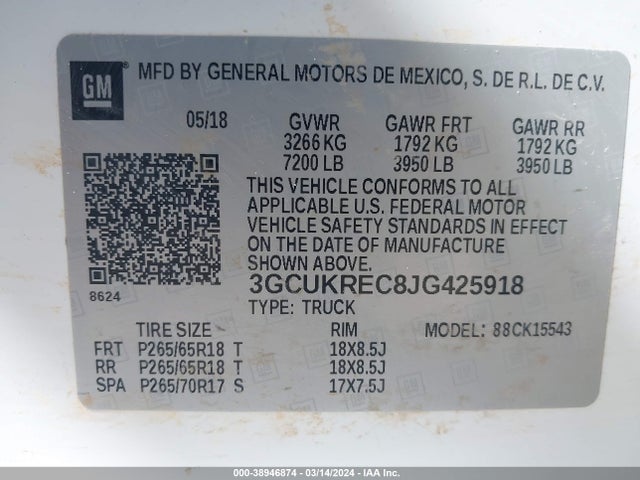 Chevrolet Silverado 1500 1lt 2018 3GCUKREC8JG425918 Image 9