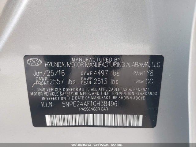 Hyundai SONATA SE 2016 5NPE24AF1GH384961 Image 9