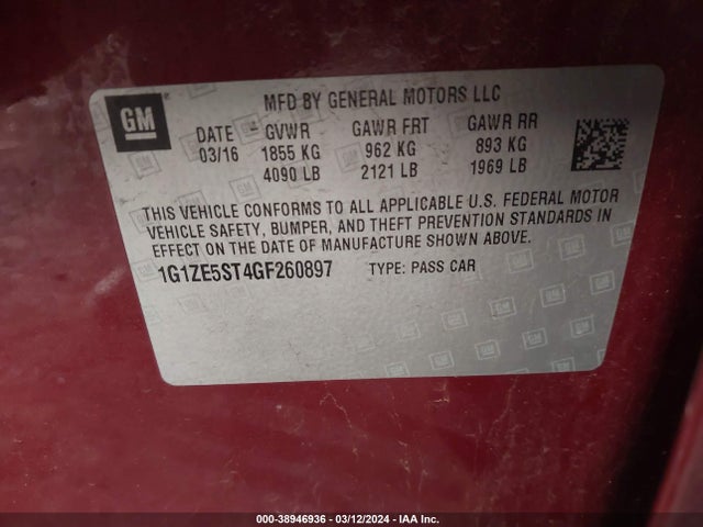 Chevrolet MALIBU 1LT 2016 1G1ZE5ST4GF260897 Image 9