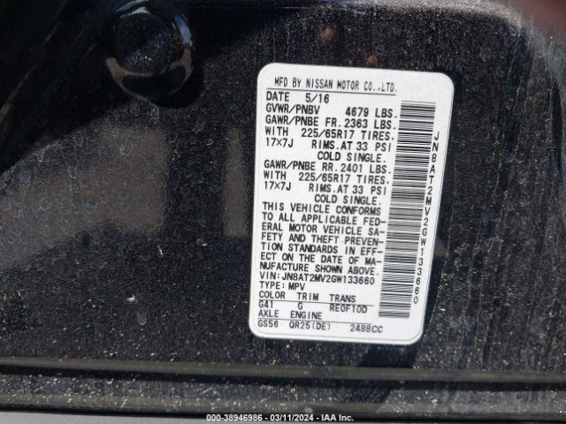 JN8AT2MV2GW133660 Nissan ROGUE S