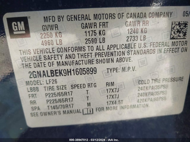 Chevrolet EQUINOX LS 2017 2GNALBEK9H1605899 Image 9