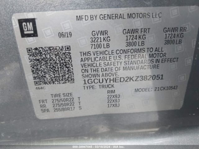 1GCUYHED2KZ382051 Chevrolet Silverado 1500 High Country
