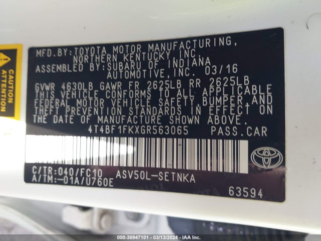 Toyota CAMRY LE 2016 4T4BF1FKXGR563065 Image 9