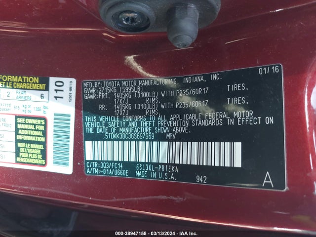 Toyota Sienna Le 8 Passenger 2016 5TDKK3DC3GS697969 Image 9