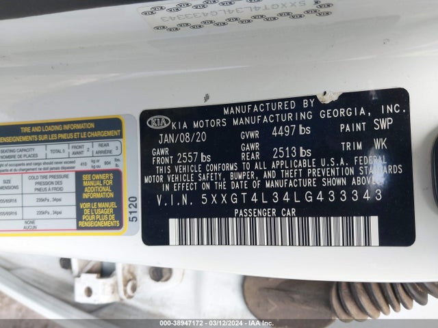 KIA Optima Lx 2020 5XXGT4L34LG433343 Image 9