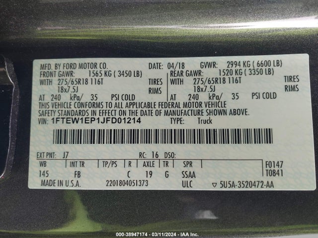 Ford F-150 Xlt 2018 1FTEW1EP1JFD01214 Image 9