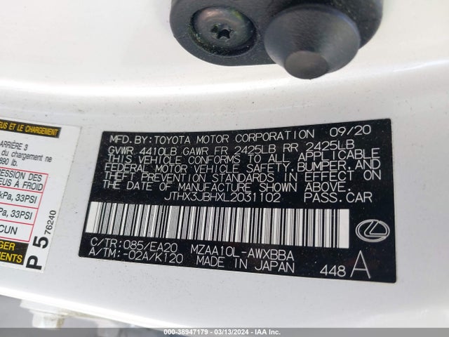 Lexus UX 200 2020 JTHX3JBHXL2031102 Image 9