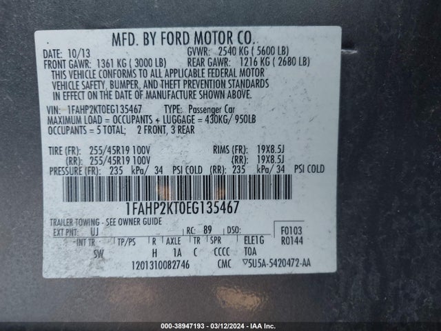 1FAHP2KT0EG135467 Ford TAURUS SHO