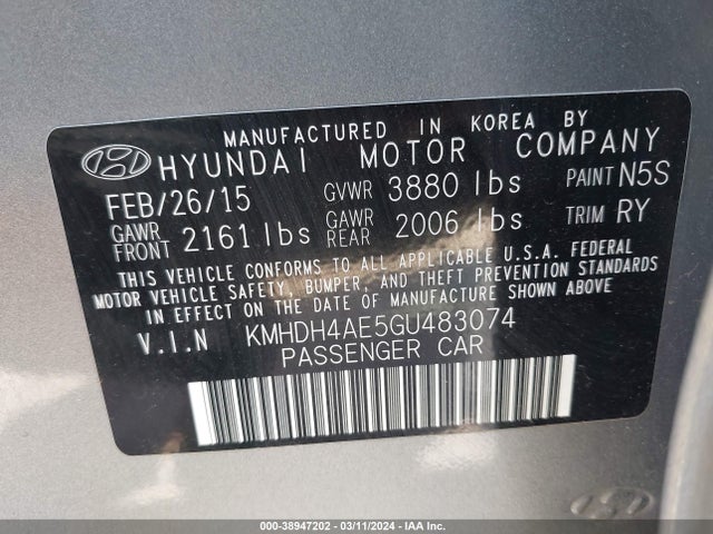 Hyundai Elantra Value Edition 2016 KMHDH4AE5GU483074 Image 9