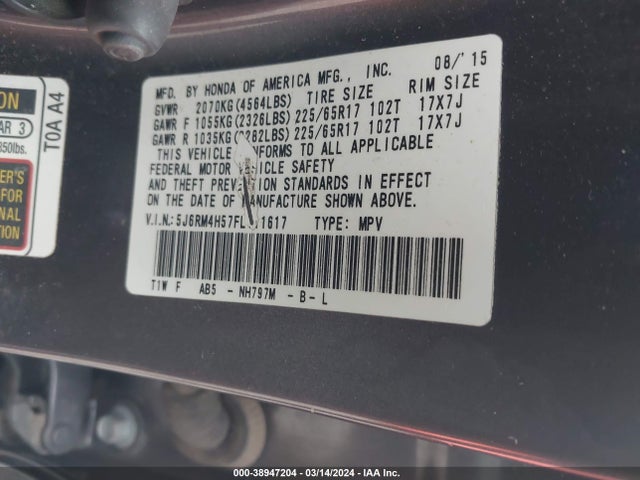 Honda CR-V EX 2015 5J6RM4H57FL111617 Image 9