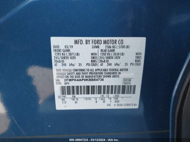 Ford EDGE ST 2019 2FMPK4AP0KBB84736 Image 9