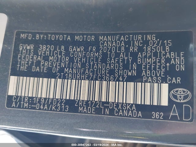 Toyota Corolla S Plus 2015 2T1BURHE7FC366747 Image 9