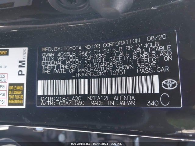 Toyota Corolla Xse 2021 JTNA4MBE0M3110751 Image 9