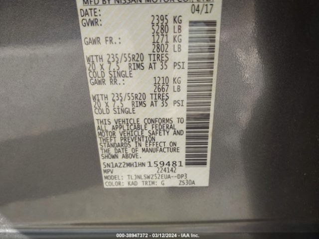 5N1AZ2MH1HN159481 Nissan Murano Platinum