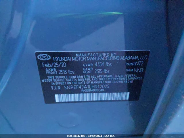Hyundai SONATA SEL 2020 5NPEF4JA1LH042025 Image 9